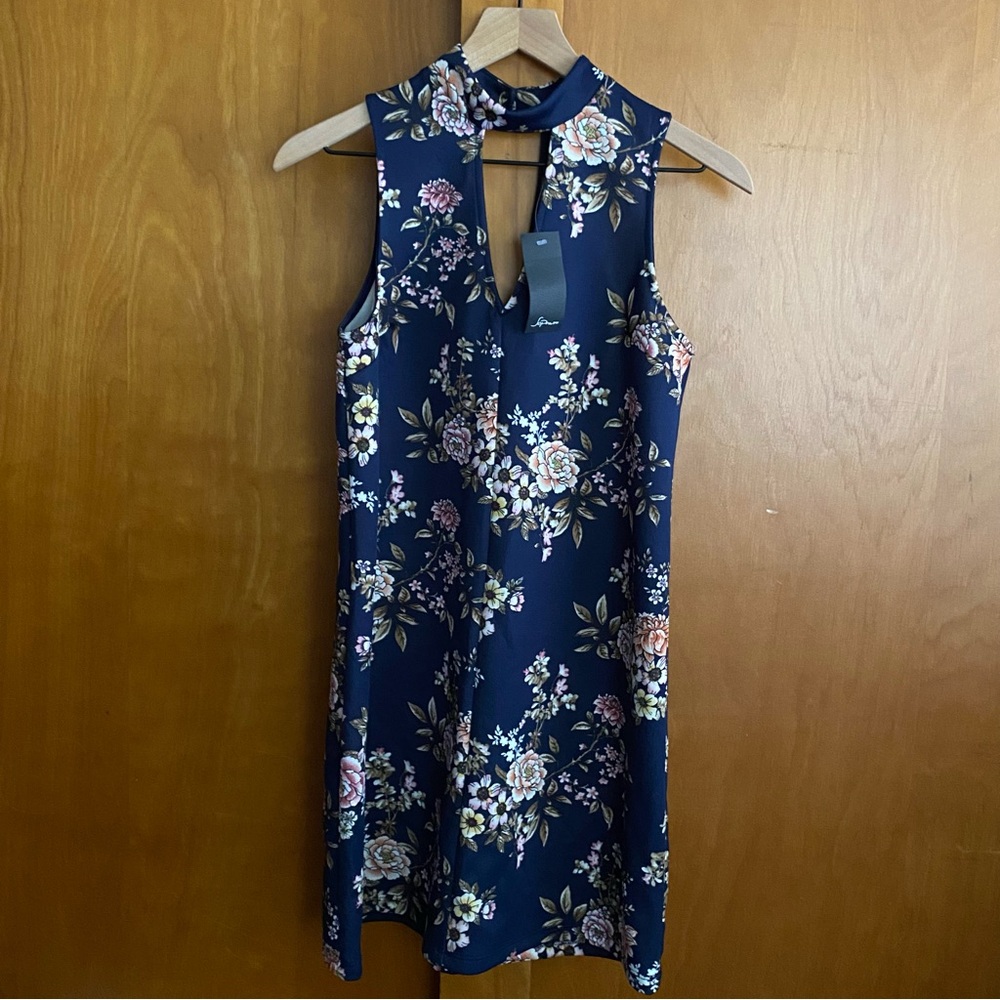 Soprano Dress - Navy Blue High Neck Sleeve Floral Juniors Medium